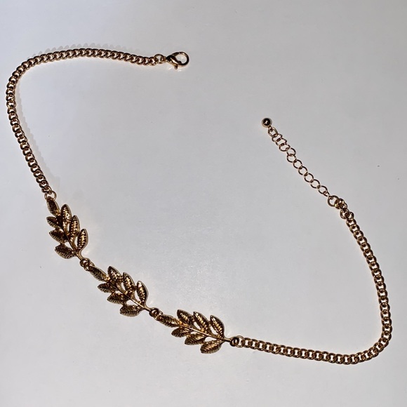 Gold Tone Leaf Boho Greek Goddess Choker Necklace - Picture 15 of 16